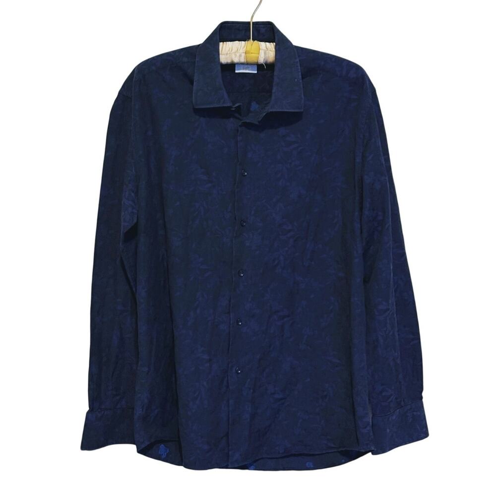 Gallia Mens Long Sleeve Cotton Button Up Shirt Size XL Dark Blue Floral Italian